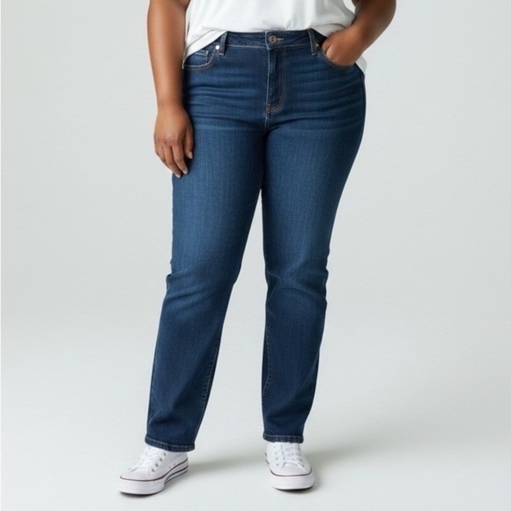 Gloria Vanderbilt Amanda High Rise Dark Wash Mom Jeans Womens 18 Short Plus Chic